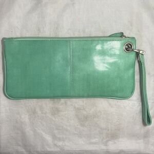 Seafoam Green Wristlet Clutch Vintage Hide Leather envelope purse